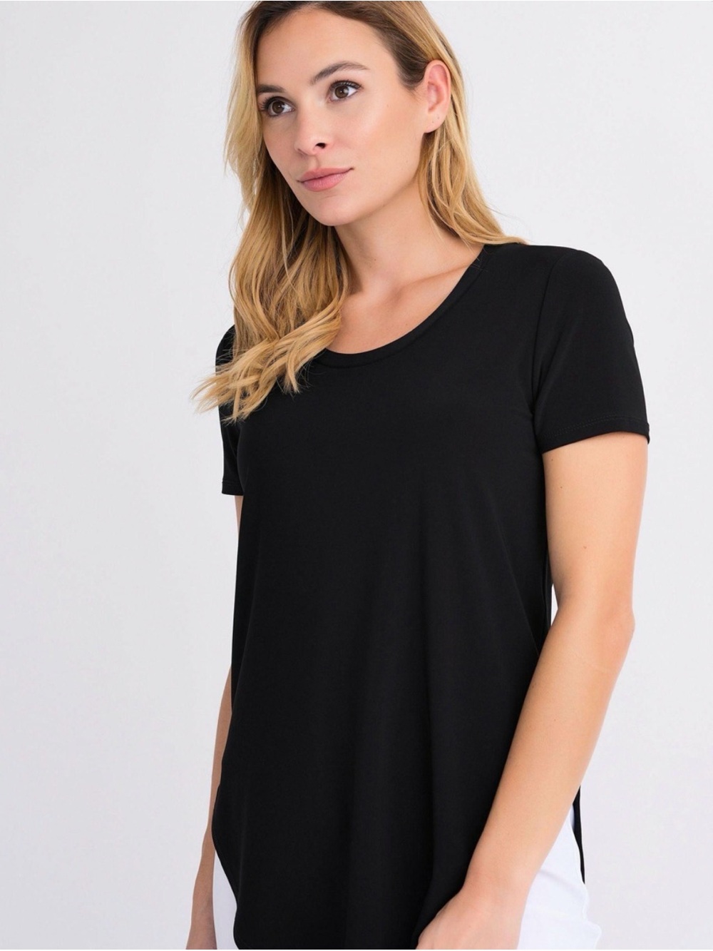 Joseph Ribkoff Black Scoop Neck Tunic Top Size 10 Made in Canada